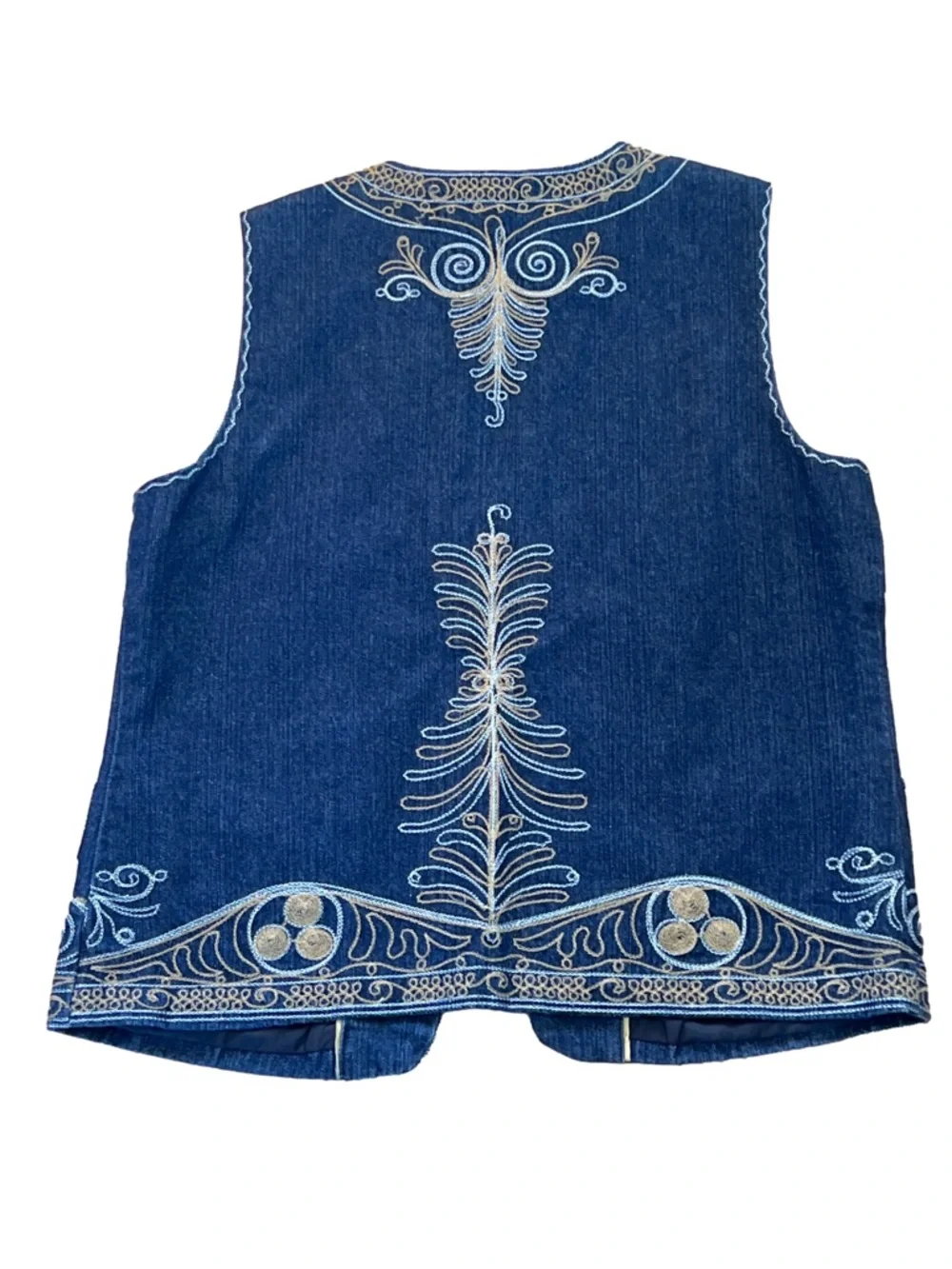 Coldwater Creek Navy Denim Vest with Gold Embroidery - Picture 3 of 7